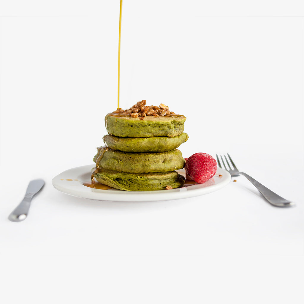 Fluffy Matcha Pancakes (plant based)