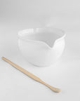 Ceramic Matcha Bowl with Pouring Spout & a Bamboo Scoop